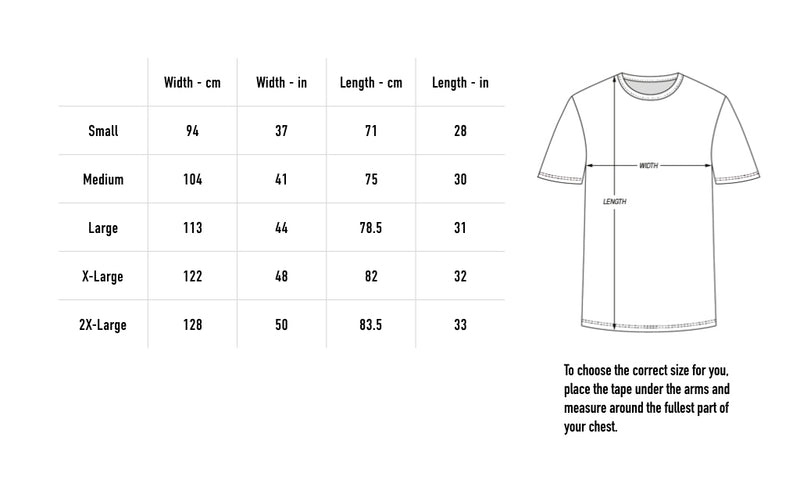 Size chart for Embroidered Logo Stone Wash Tee