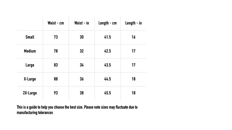 Size chart for Death Metal Shorts - Black
