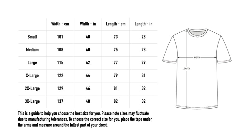 Size chart for Dead Reckoning Football Shirt - Grey/Black