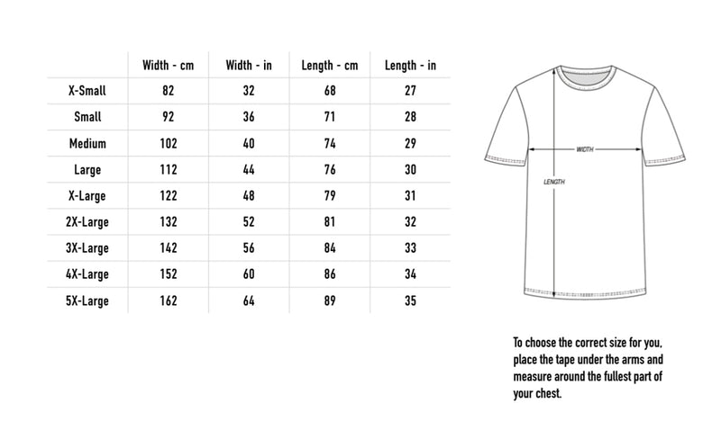 Size chart for Dead Reckoning Tee - Black