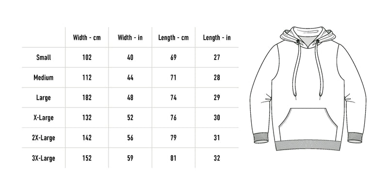 Size chart for Sun Hoodie - Dark Chocolate