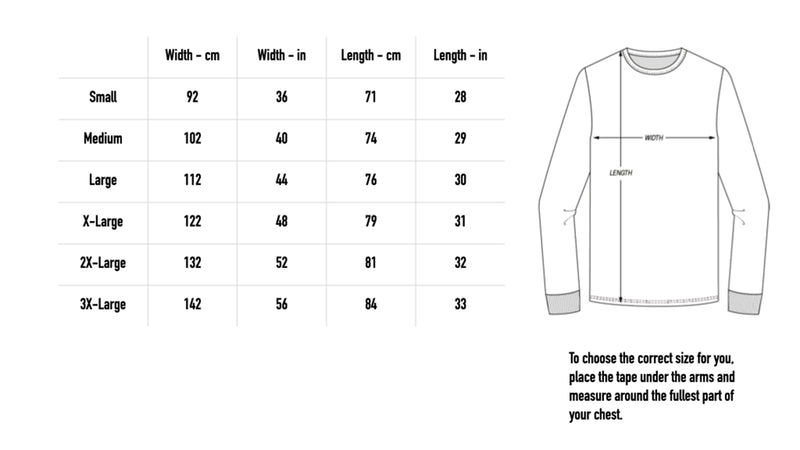 Size chart for Dead Reckoning Longsleeve - Black