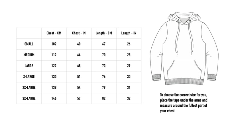 Size chart for Chain Hoodie - Black